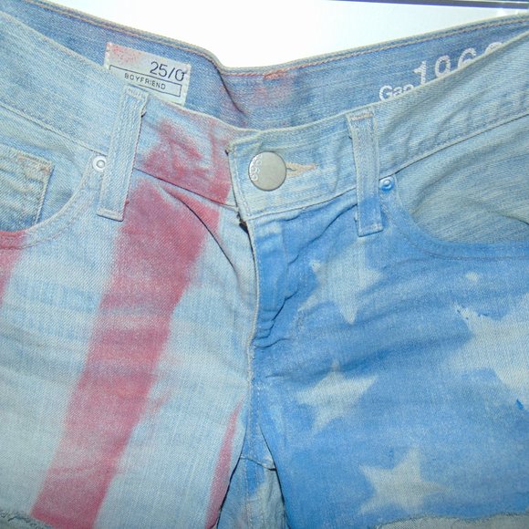 GAP 1969 US Flag Jean Shorts SZ 25 Womens CUT-OFFS Distressed Blue Denim Shorts - Picture 3 of 8